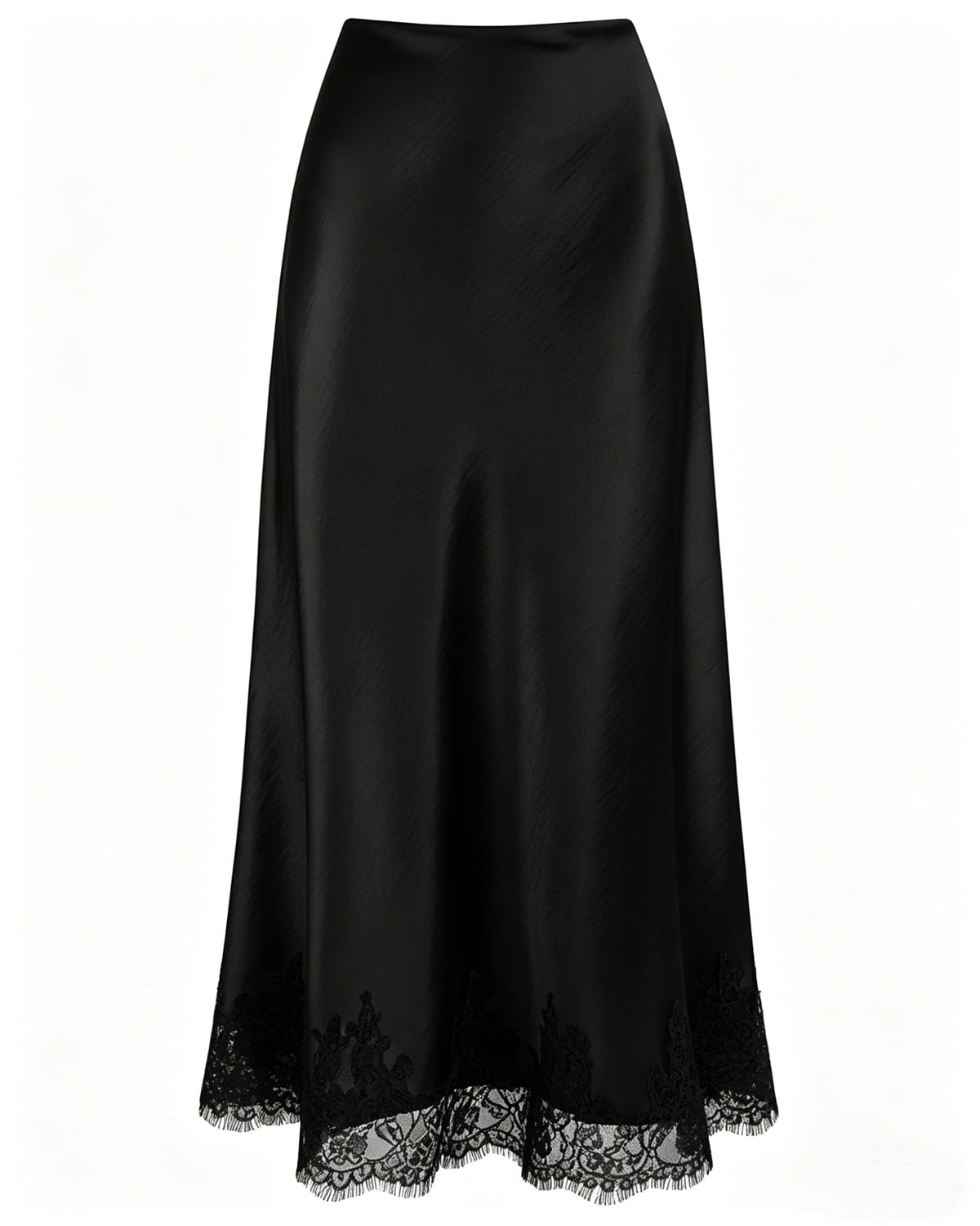 VividMosaic Lace Trim Satin Midi Skirt High Waisted Long Skirt for Women