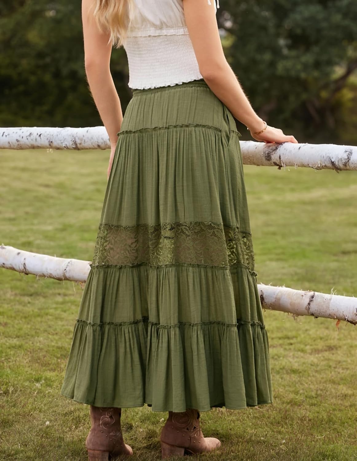 Scarlet Darkness Women's Boho Maxi Skirts Flowy Lace Long Renaissance Skirt
