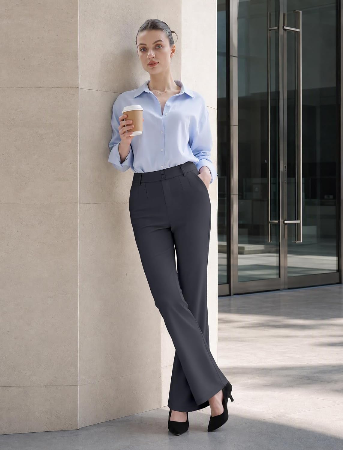 keriffe Womens Dress Pants High Waisted Stretchy Bootcut Work Slacks