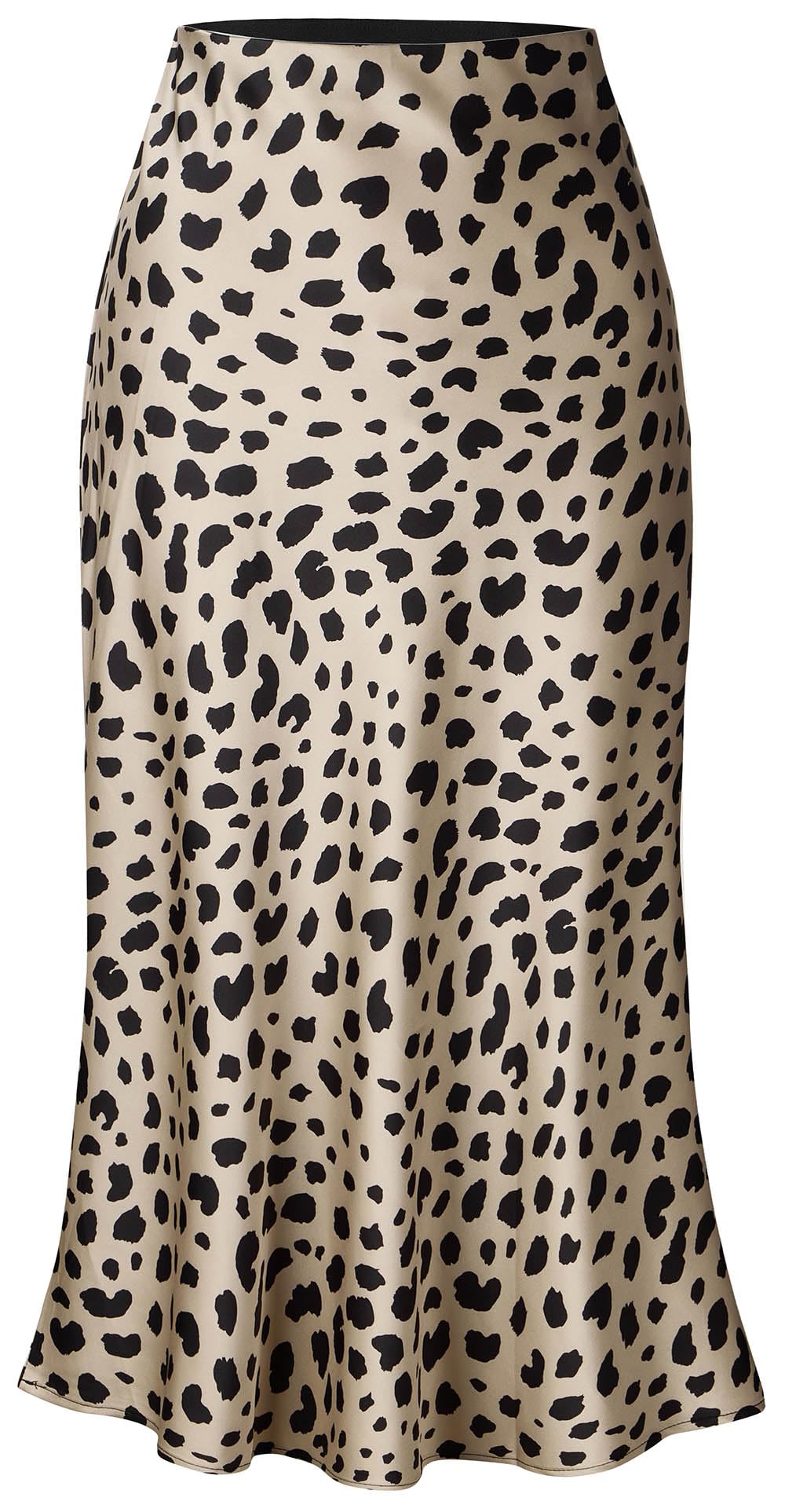 Keasmto Leopard Skirt for Women Midi Length High Waist Silk Satin Elasticized Cheetah Casual Ladies Skirts