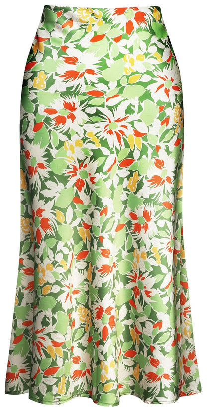 Keasmto Leopard Skirt for Women Midi Length High Waist Silk Satin Elasticized Cheetah Casual Ladies Skirts