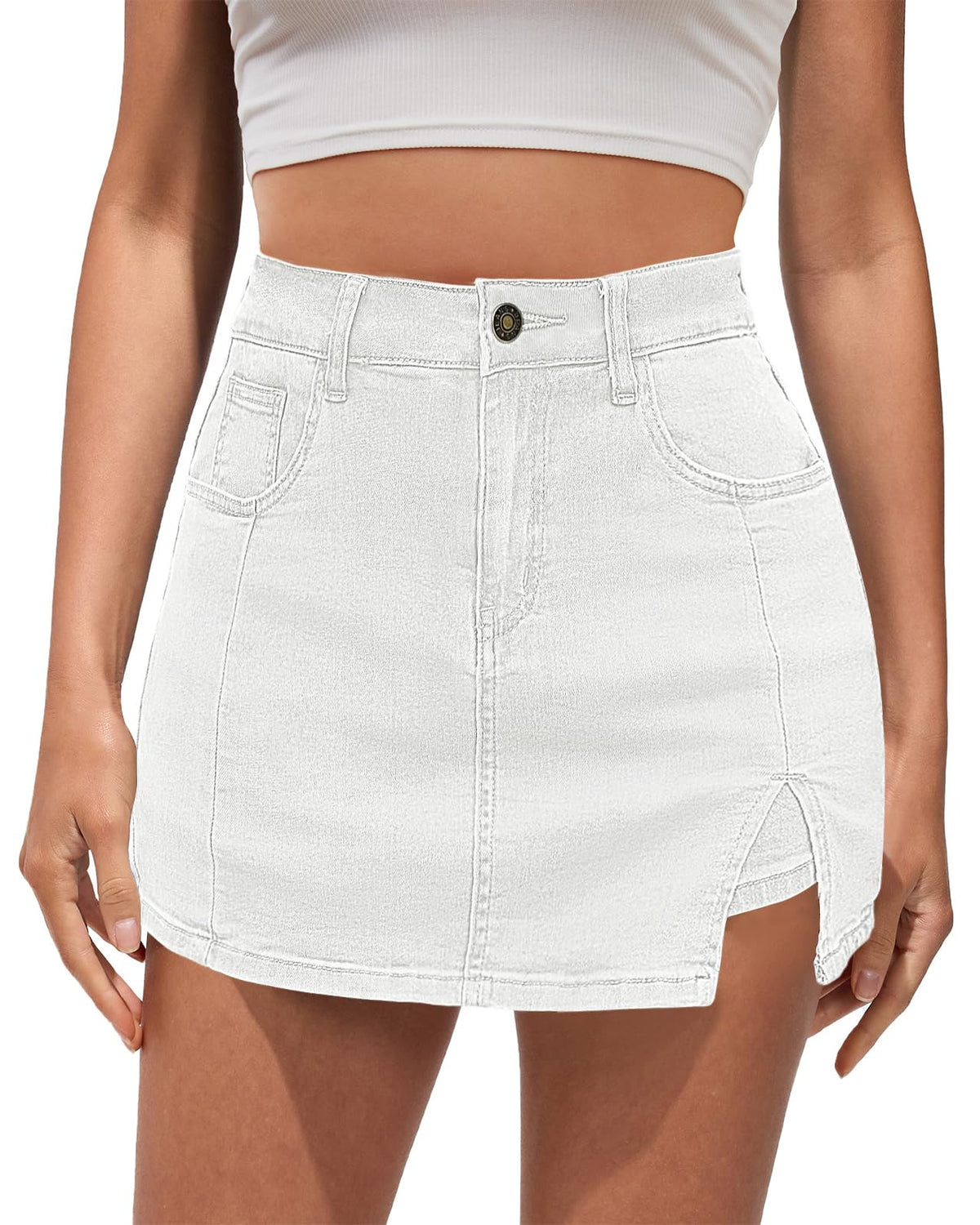 Vetinee Jean Skorts for Woman High Waisted Trendy Slit Y2K Shorts Skirts