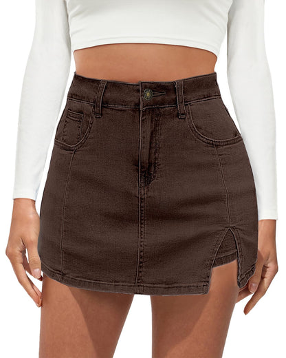 Vetinee Jean Skorts for Woman High Waisted Trendy Slit Y2K Shorts Skirts