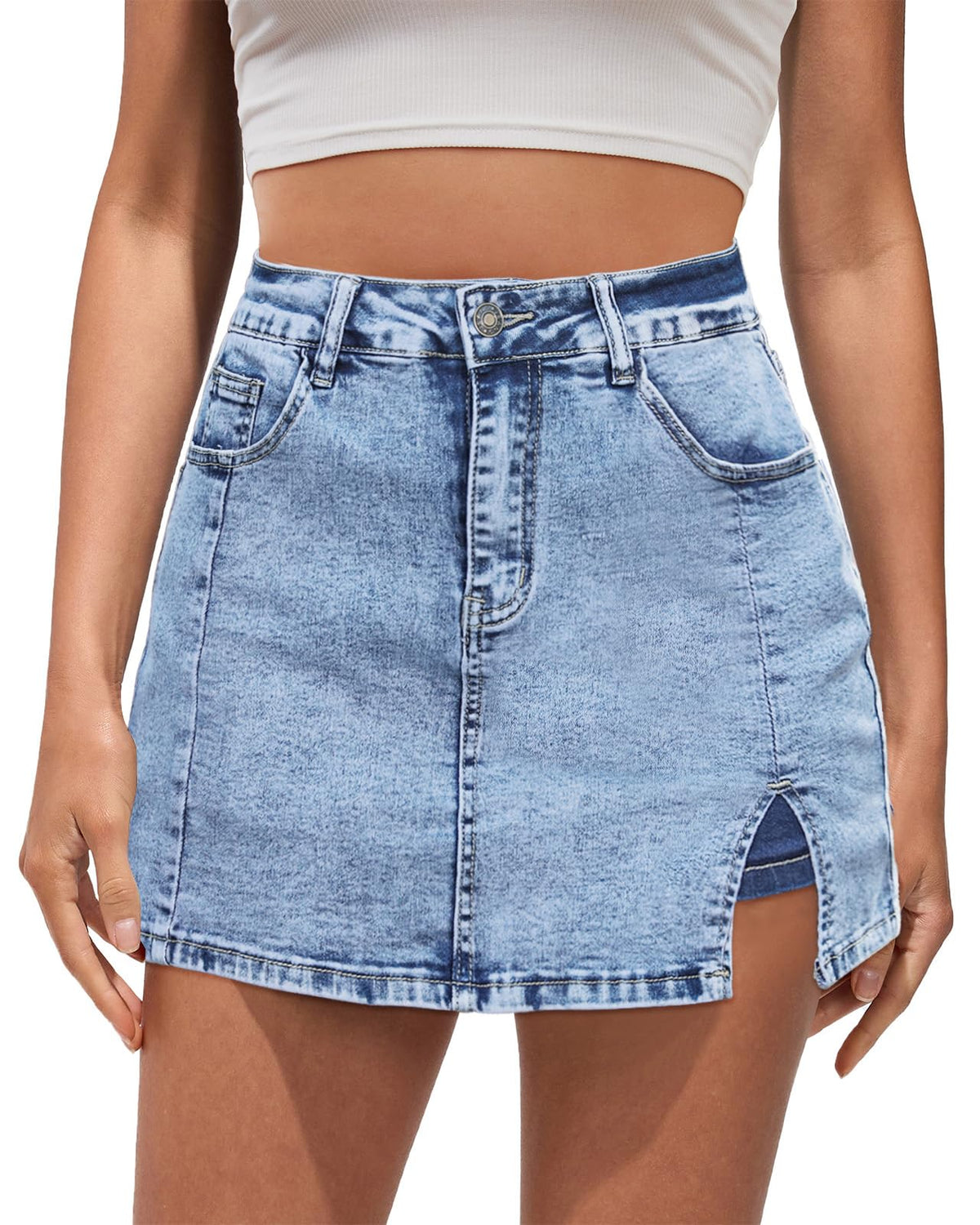 Vetinee Jean Skorts for Woman High Waisted Trendy Slit Y2K Shorts Skirts