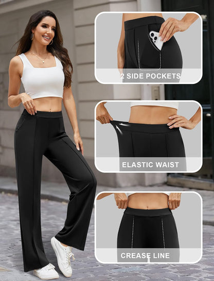 DLOODA Womens Dress Work Pants Stretchy Business Casual Wide Leg Pants