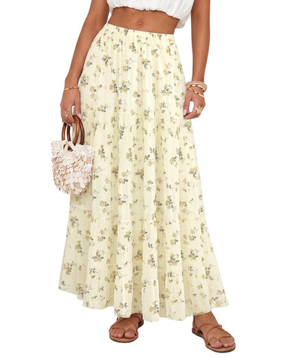Women's Chiffon Maxi Skirt Pleated High Waisted Flowy Long Skirts