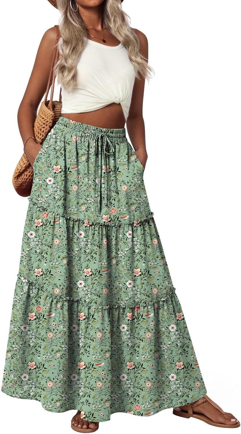 POPYOUNG Maxi Skirts for Women Long Flowy Boho Skirt Outfits