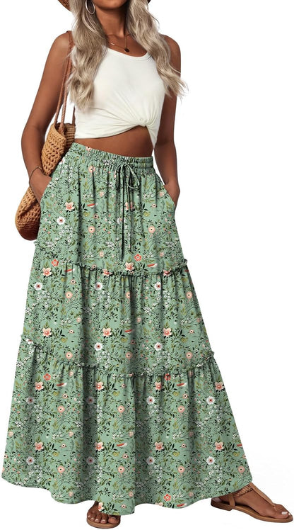 POPYOUNG Maxi Skirts for Women Long Flowy Boho Skirt Outfits