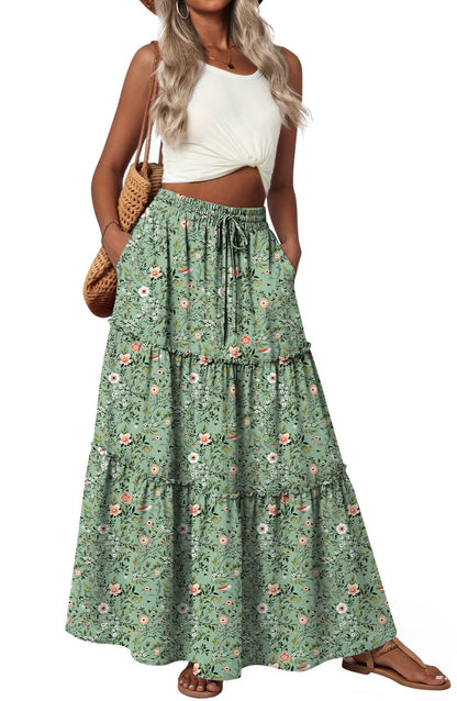 POPYOUNG Maxi Skirts for Women Long Flowy Boho Skirt Outfits