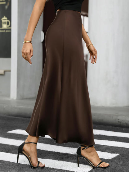 Women's Satin Long Skirt Summer High Waist A-line Skirt Hidden Elastic Waistband Elegant Casual Maxi Skirt for Women
