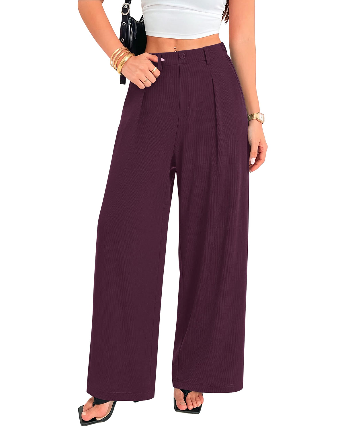 MOLERANI Women's Wide Leg Pants Slacks Work Dress Pants Waffle Trousers