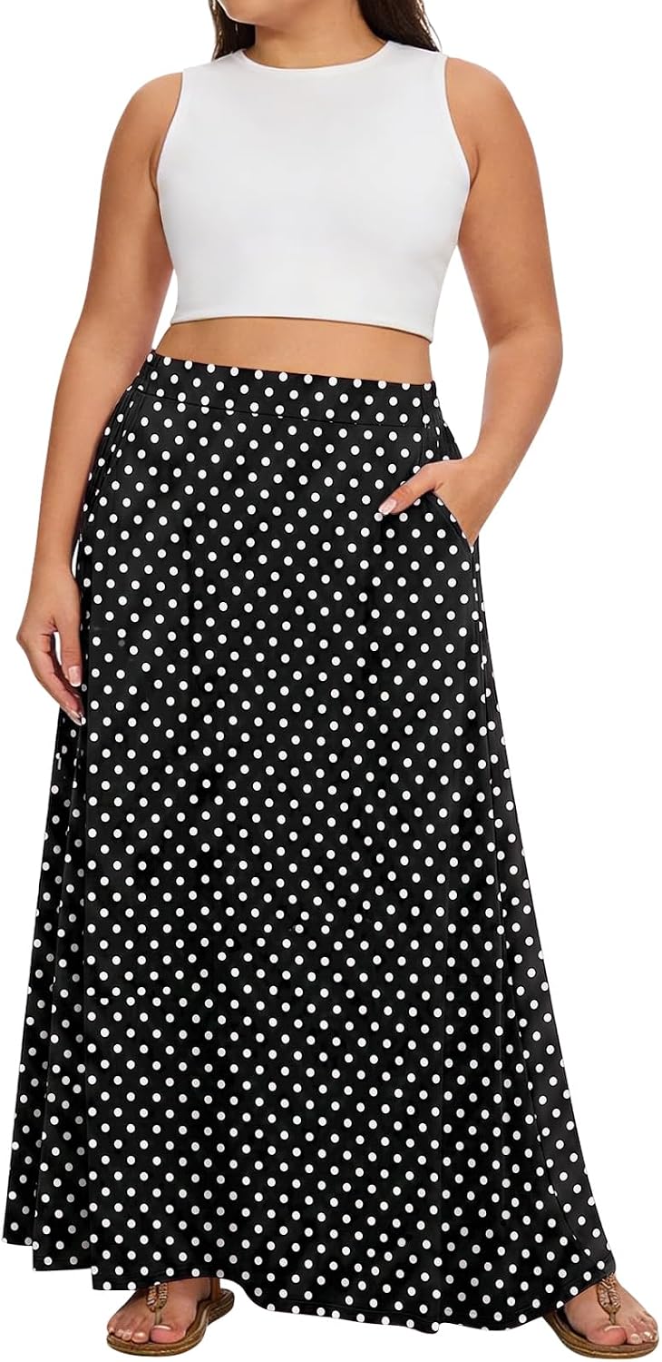 Yincro Womens Plus Size Maxi Skirt Casual A-line Flowy Long Skirts XL-5XL