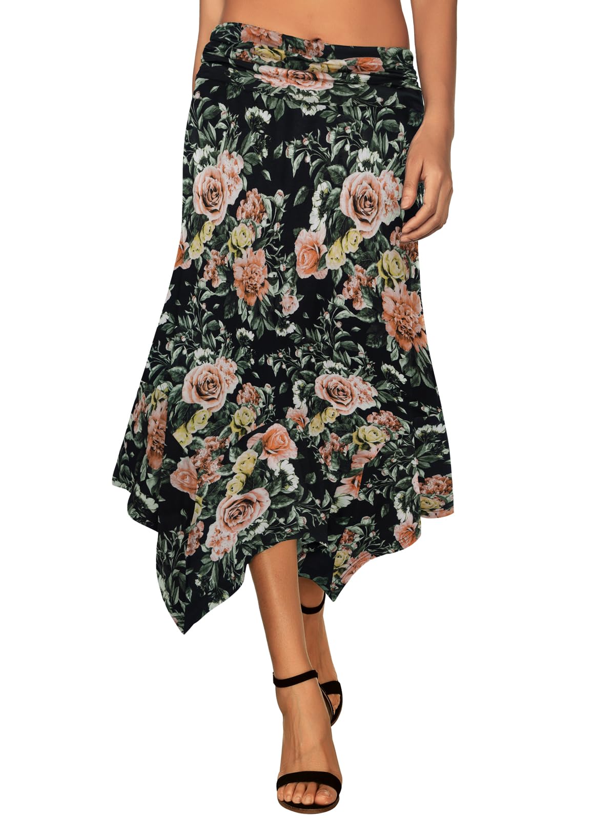 DJT Women's Flowy Handkerchief Hemline Midi Skirt