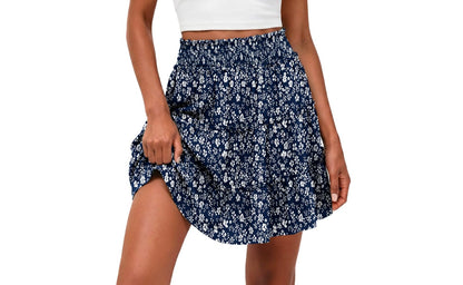 Lepunuo Women's High Waisted Tiered Smocked Ruffle Mini Skirt
