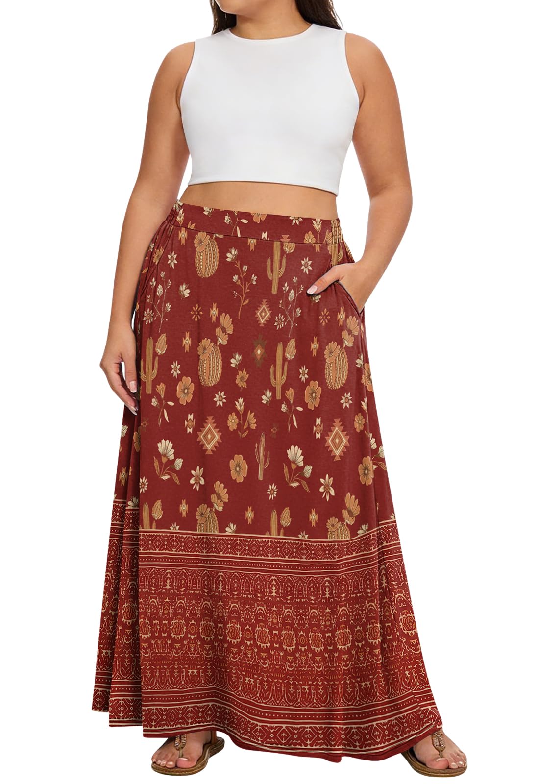 Yincro Womens Plus Size Maxi Skirt Casual A-line Flowy Long Skirts XL-5XL