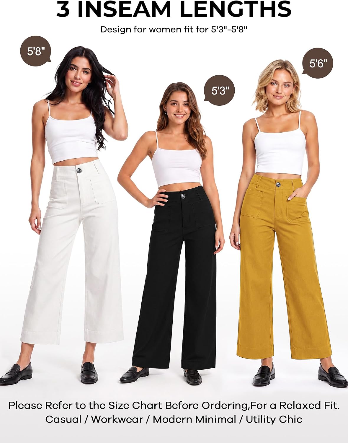 Women's High Waisted Cropped Wide Leg Pants with Pockets