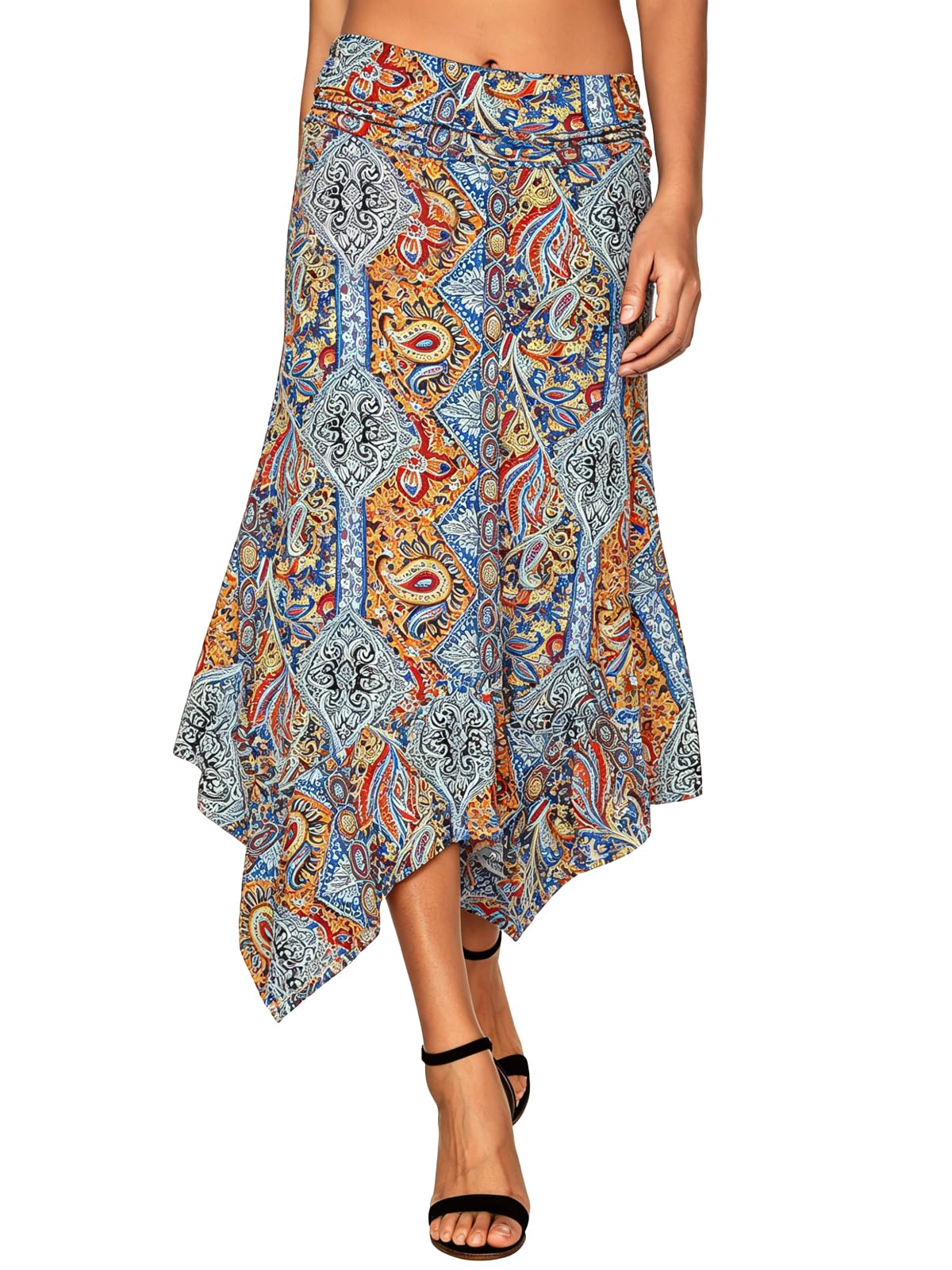 DJT Women's Flowy Handkerchief Hemline Midi Skirt