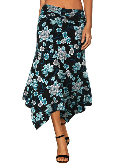 DJT Women's Flowy Handkerchief Hemline Midi Skirt