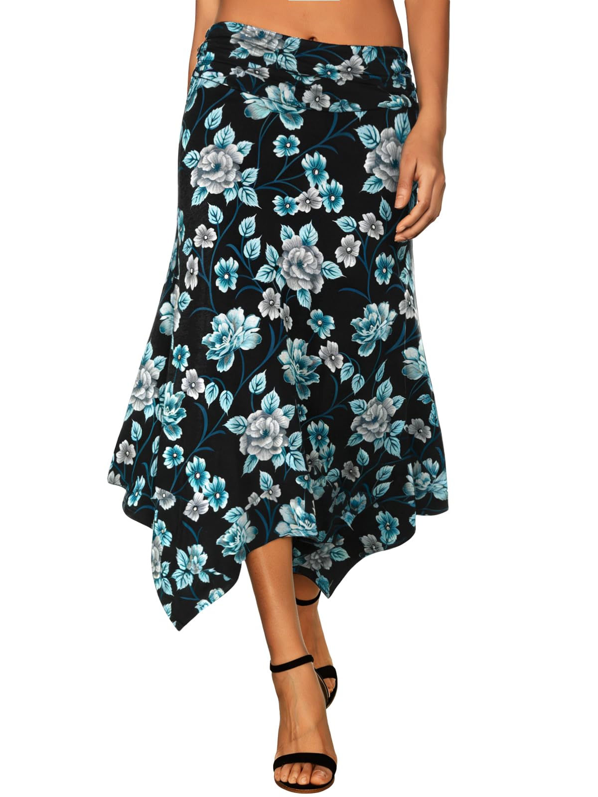 DJT Women's Flowy Handkerchief Hemline Midi Skirt