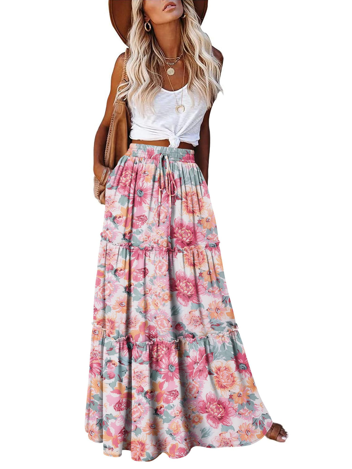 onlypuff Maxi Skirts for Women Boho Western Long Skirt Trendy Fall Outfits
