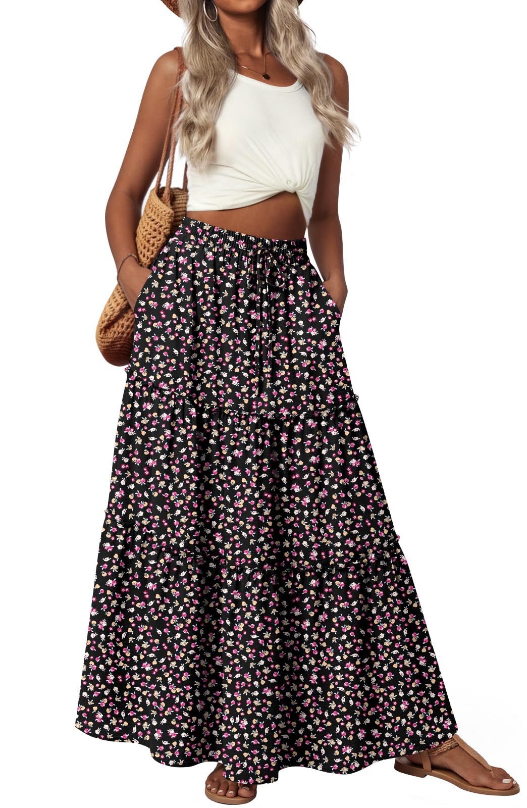 POPYOUNG Maxi Skirts for Women Long Flowy Boho Skirt Outfits