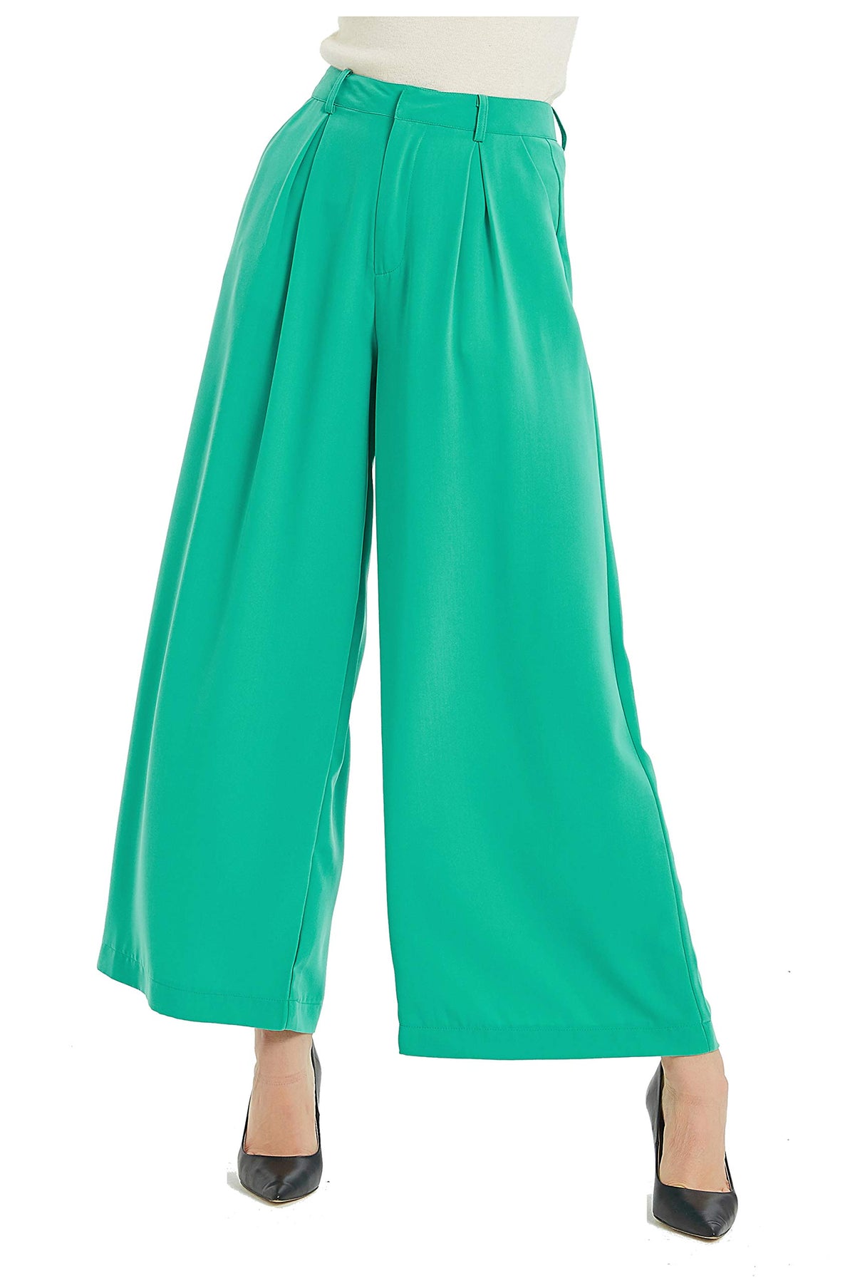 Tronjori Womens High Waist Casual Wide Leg Palazzo Business Pants