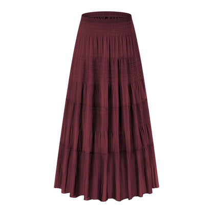 CYiNu Women's Chiffon Elastic High Waist Tiered Pleated Floral Printed A-Line Boho Long Maxi Skirts