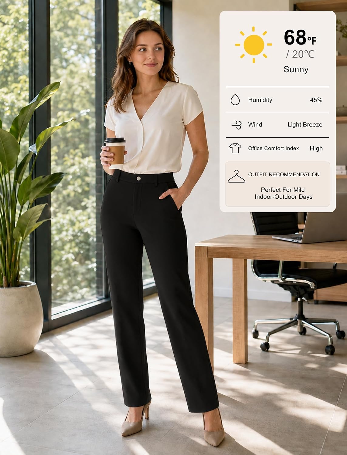 DLOODA Women's Dress Pants Stretchy High Waisted Work Pants Slacks