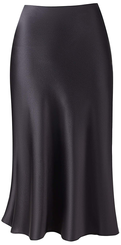 Keasmto Leopard Skirt for Women Midi Length High Waist Silk Satin Elasticized Cheetah Casual Ladies Skirts