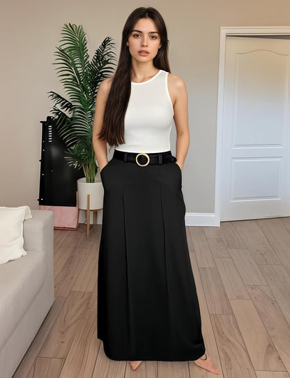 Women's Long Maxi Skirt Elegant High Waist H Line Long Straight Maxi Skirts for Women Casual Floor Pencil Skirt with Pockets