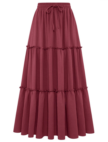 Arolina Women's Summer Maxi Skirt Trendy High Waist Pleated Ruffle Long Skirts Flowy Beach Boho Skirt Dress with Pockets