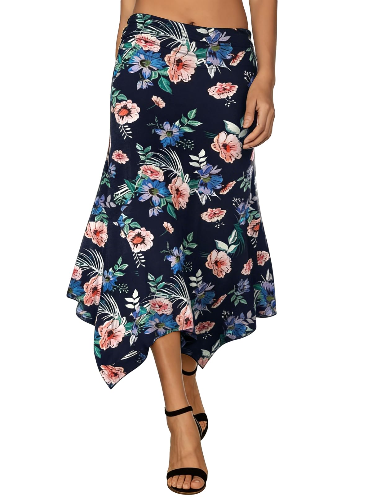 DJT Women's Flowy Handkerchief Hemline Midi Skirt