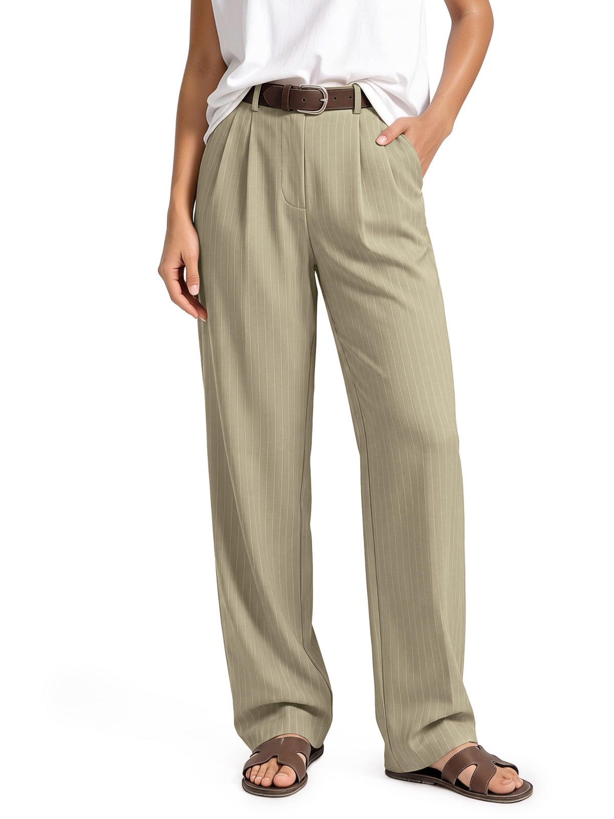 ODODOS Women's High-Rise Wide Leg Trousers, Adjustable Tailored Stretch Work Pants with Pockets, 29" /31" /33" Inseam