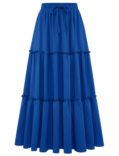 Arolina Women's Summer Maxi Skirt Trendy High Waist Pleated Ruffle Long Skirts Flowy Beach Boho Skirt Dress with Pockets