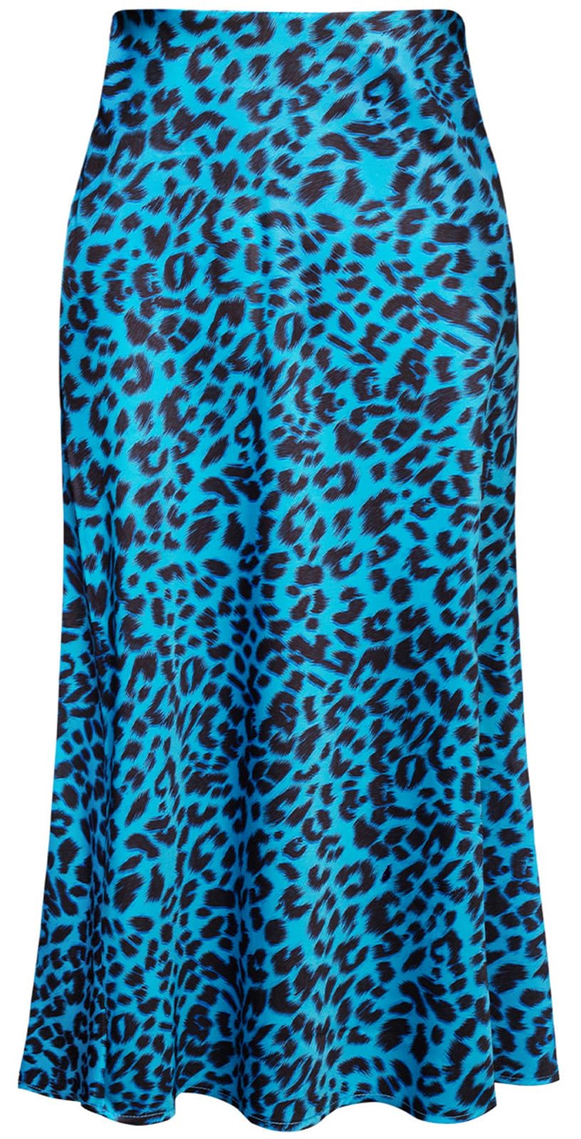 Keasmto Leopard Skirt for Women Midi Length High Waist Silk Satin Elasticized Cheetah Casual Ladies Skirts
