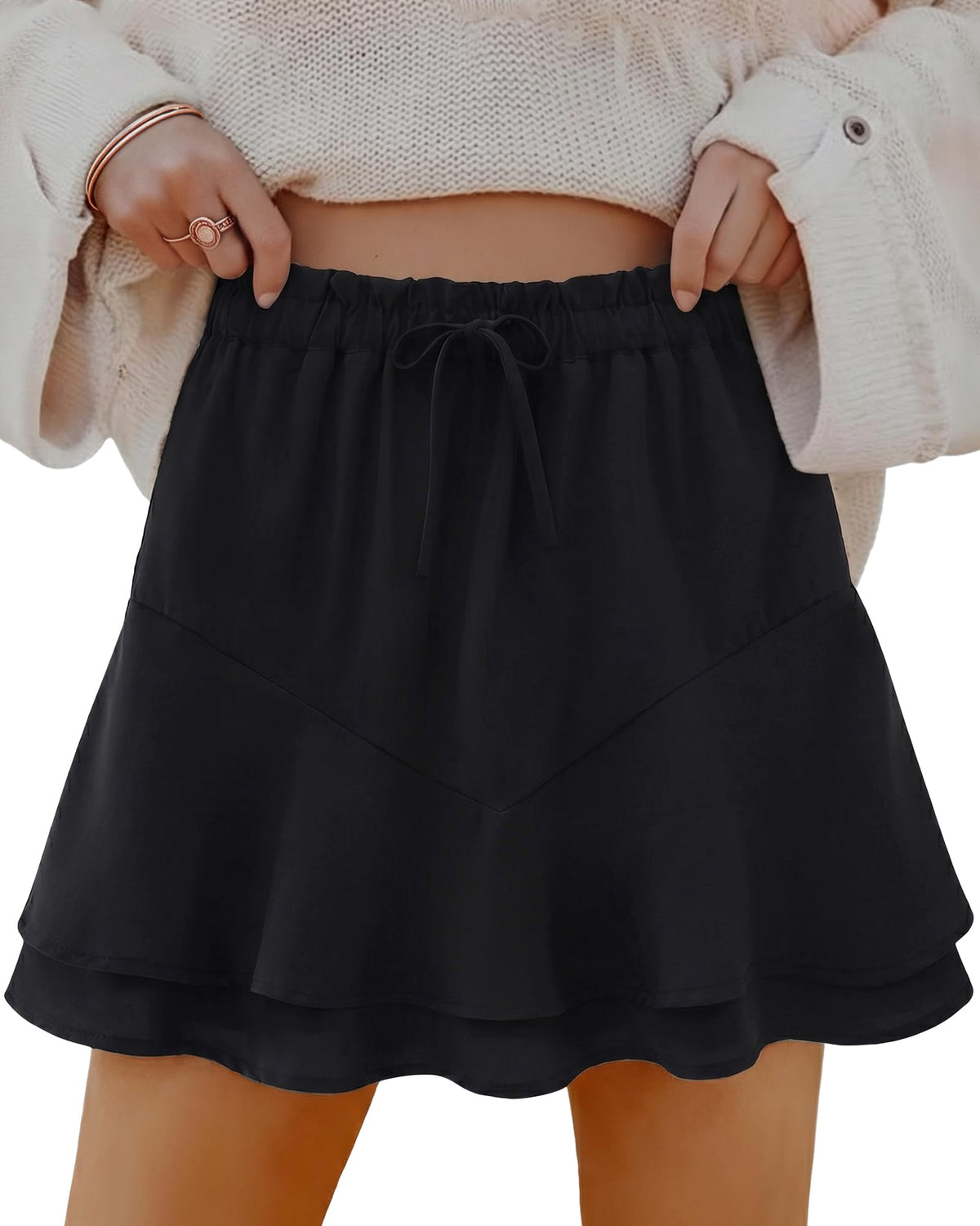Mini Skirts Skorts for Women Floral with Pocket Flowy Chiffon Ruffle Skorts Boho Casual Beach Skirt with Shorts Underneath