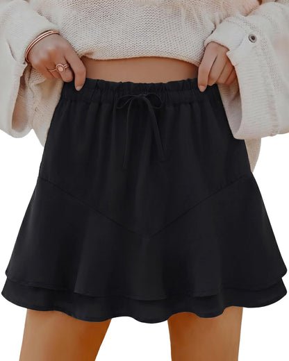 Mini Skirts Skorts for Women Floral with Pocket Flowy Chiffon Ruffle Skorts Boho Casual Beach Skirt with Shorts Underneath