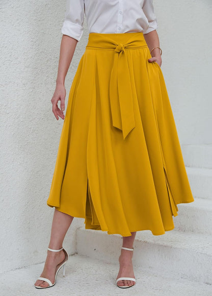 chouyatou Women's Elegant High Waisted Side Slit Irregular Bohemian Maxi Skirt with Pockets