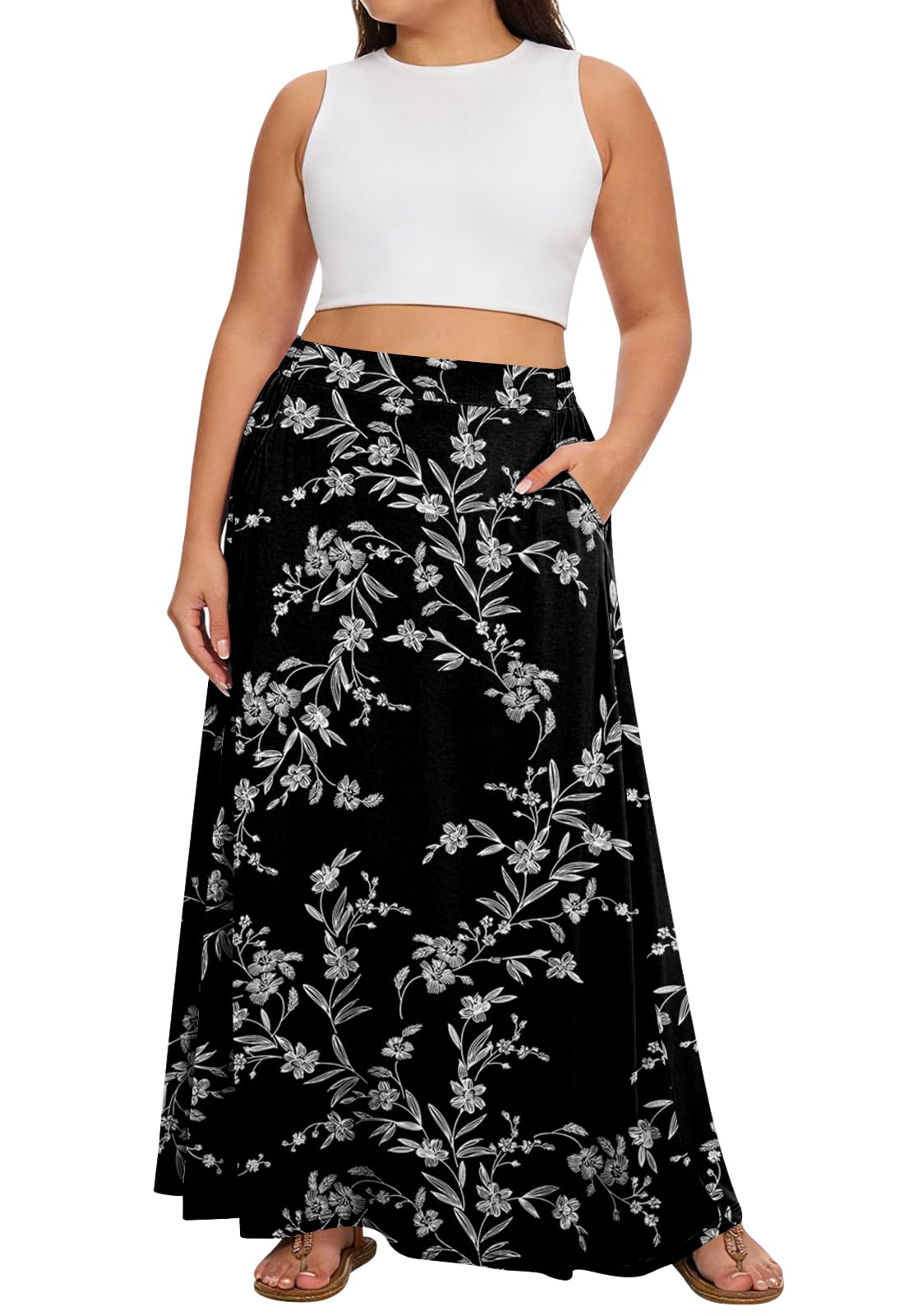 Yincro Womens Plus Size Maxi Skirt Casual A-line Flowy Long Skirts XL-5XL