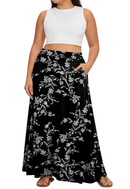 Yincro Womens Plus Size Maxi Skirt Casual A-line Flowy Long Skirts XL-5XL