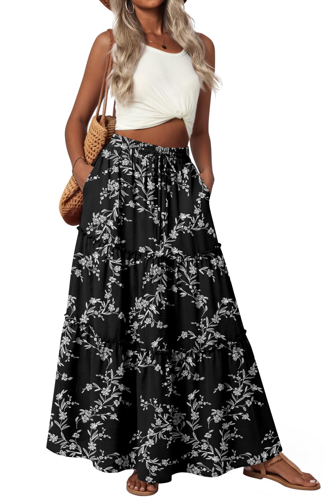 POPYOUNG Maxi Skirts for Women Long Flowy Boho Skirt Outfits