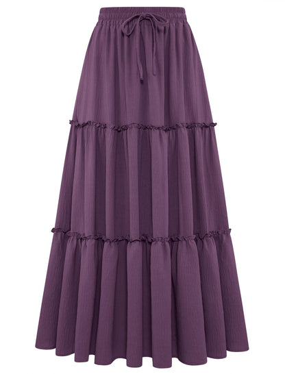 Arolina Women's Summer Maxi Skirt Trendy High Waist Pleated Ruffle Long Skirts Flowy Beach Boho Skirt Dress with Pockets