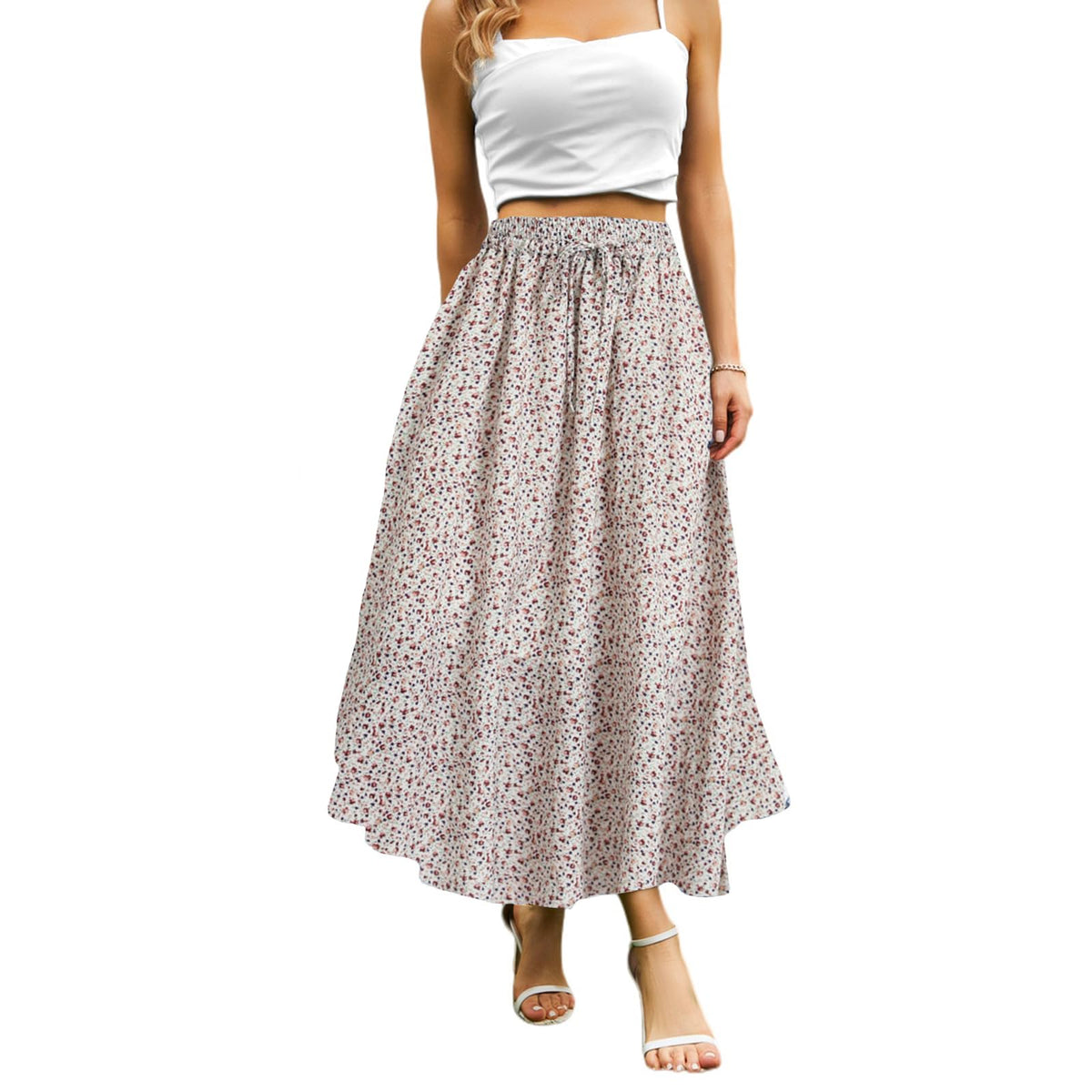 Abaadlw Maxi Skirts for Women with Pockets Long Midi Length