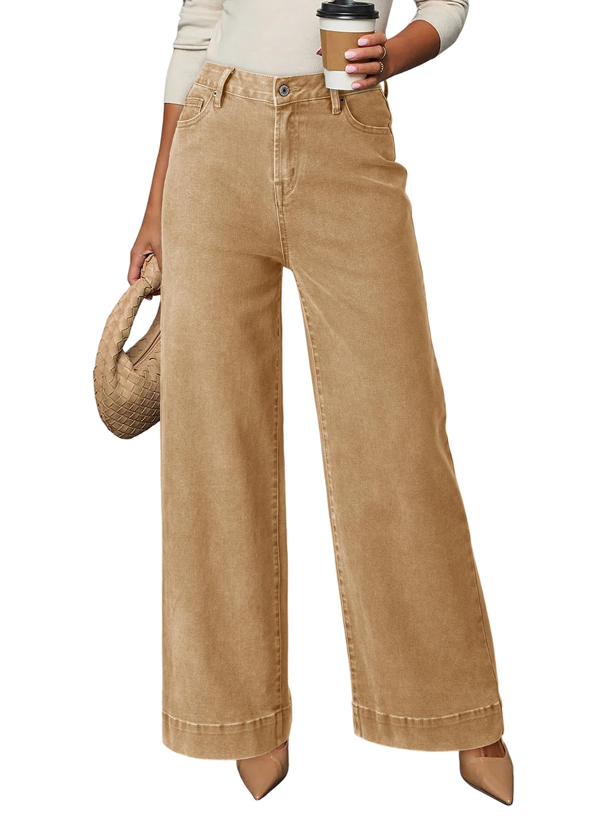 Dokotoo Women's Casual High Waisted Jeans Stretch Wide Leg Loose Denim Pant