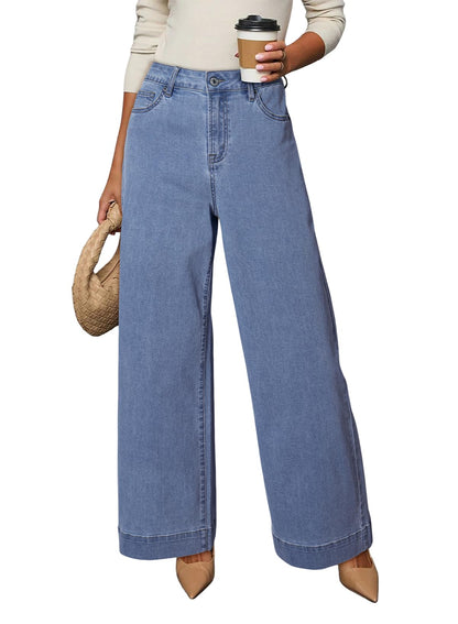 Dokotoo Women's Casual High Waisted Jeans Stretch Wide Leg Loose Denim Pant