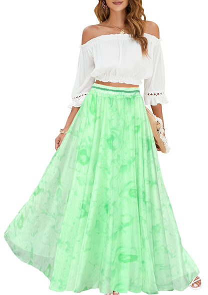 Afibi Women Full/Ankle Length Blending Maxi Chiffon Long Skirt Beach Skirt