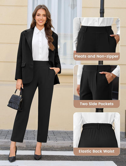 AB-Eleven Womens Straight Leg Dress Pants Stretchy Work Slacks with Pockets