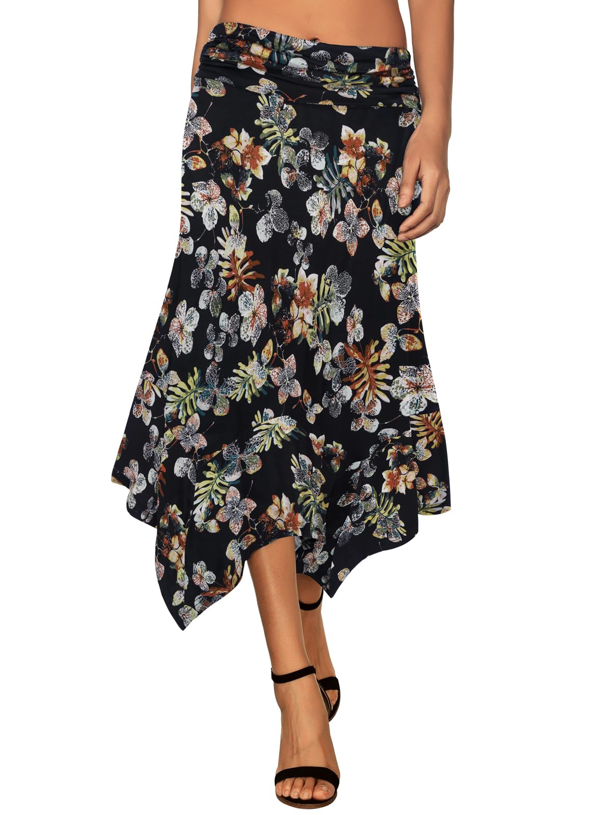 DJT Women's Flowy Handkerchief Hemline Midi Skirt