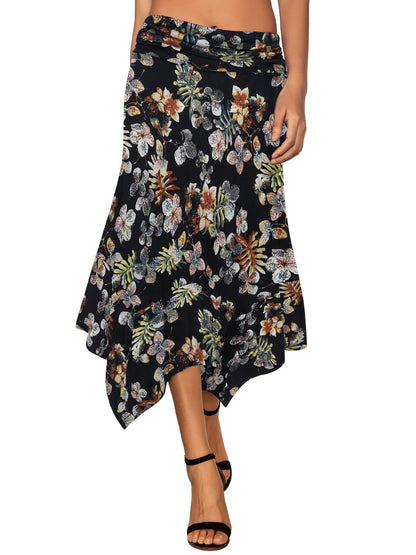 DJT Women's Flowy Handkerchief Hemline Midi Skirt