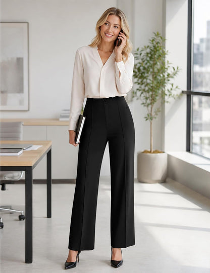 FireSwan Womens Dress Pants Straight Leg High Waist Business Slacks Pockets